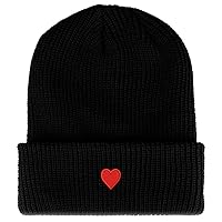 Trendy Apparel Shop Emoticon Heart Embroidered Ribbed Cuffed Knit Beanie