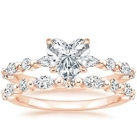 Moissanite Heart Cut Solitaire Engagement Ring, 2ct, 10k Rose Gold, Wedding Ring Set for Her