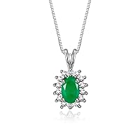 Rylos Sterling Silver Halo Pendant Necklace: Gemstone & Diamond Accent, 18 Chain - 6X4MM Birthstone Women's Jewelry - Timeless Elegance