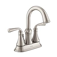 Moen Wetherly Spot Resist Brushed Nickel Two-Handle Centerset Bathroom Faucet with Drain Assembly, WS84850SRN