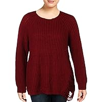 Women's Super Soft Knit Burgundy Wine Red Distressed Pullover Sweater TOP SZ Plus 2X New