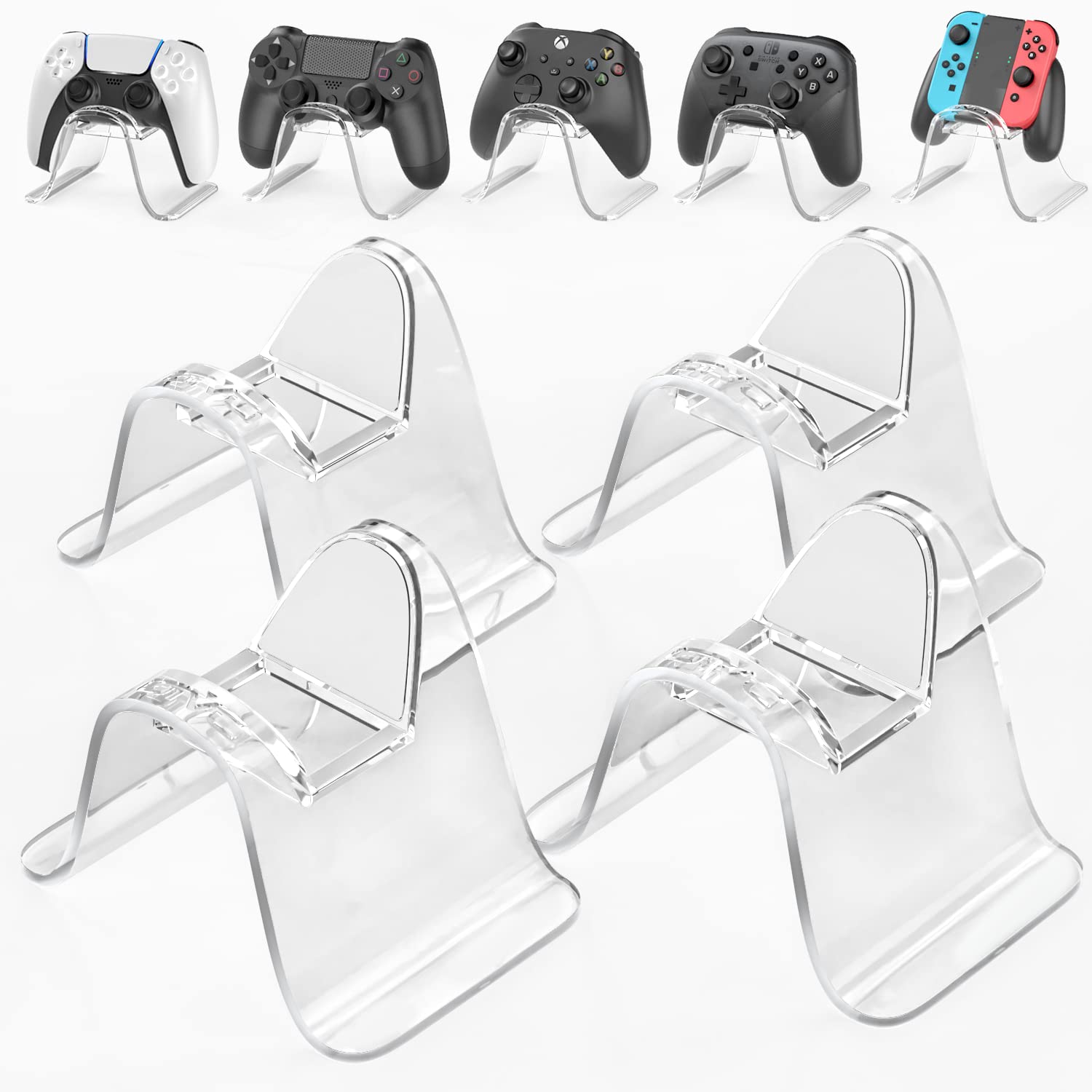 OIVO Game Controller Holder for Desk, Clear Controller Stand for PS3/PS4/PS5/Xbox/Switch Pro Controller, Stackable Controller Organizer Controller Storage 4 Packs