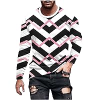 Fashion Casual Men's Wave Striped Pattern Printed T-Shirt Crew Neck Long Sleeve Pullover Tees Sports Tops