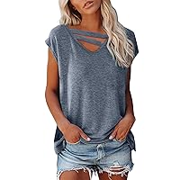 Cap Sleeve Tops for Women Summer Tank Tops Basic Tee Tops Casual Lounge Lace Trim Loose Fit Blouse