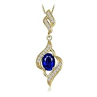 JewelryPalace Elegant 2ct Created Blue Sapphire Pendant Necklace for Women, 925 Sterling Silver 14k White Gold Plated Necklaces, Oval Shape Gemstone Jewelry Set 18 Inches chain