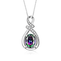 Rylos Sterling Silver Classic Designer Necklace: Gemstone & Diamond Pendant, 18