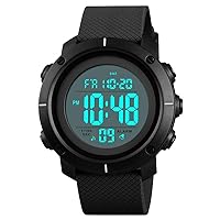 Men's Digital Sports Watch, LED Waterproof Casual Military Sports Watch with Luminous Alarm Stopwatch Watches (Black)