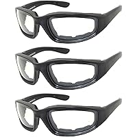 OWL 3 Pack Motorcycle Riding Glasses, Padded Sport Sunglasses, Assorted Colors for Men and Women