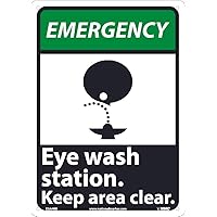 NMC EGA4RB Emergency - Eye wash Station - Keep Area Clear Sign - 10 in. x 14 in. Rigid Plastic First Aid Sign with Head Over Eye Wash Graphic, White on Green/Black Base