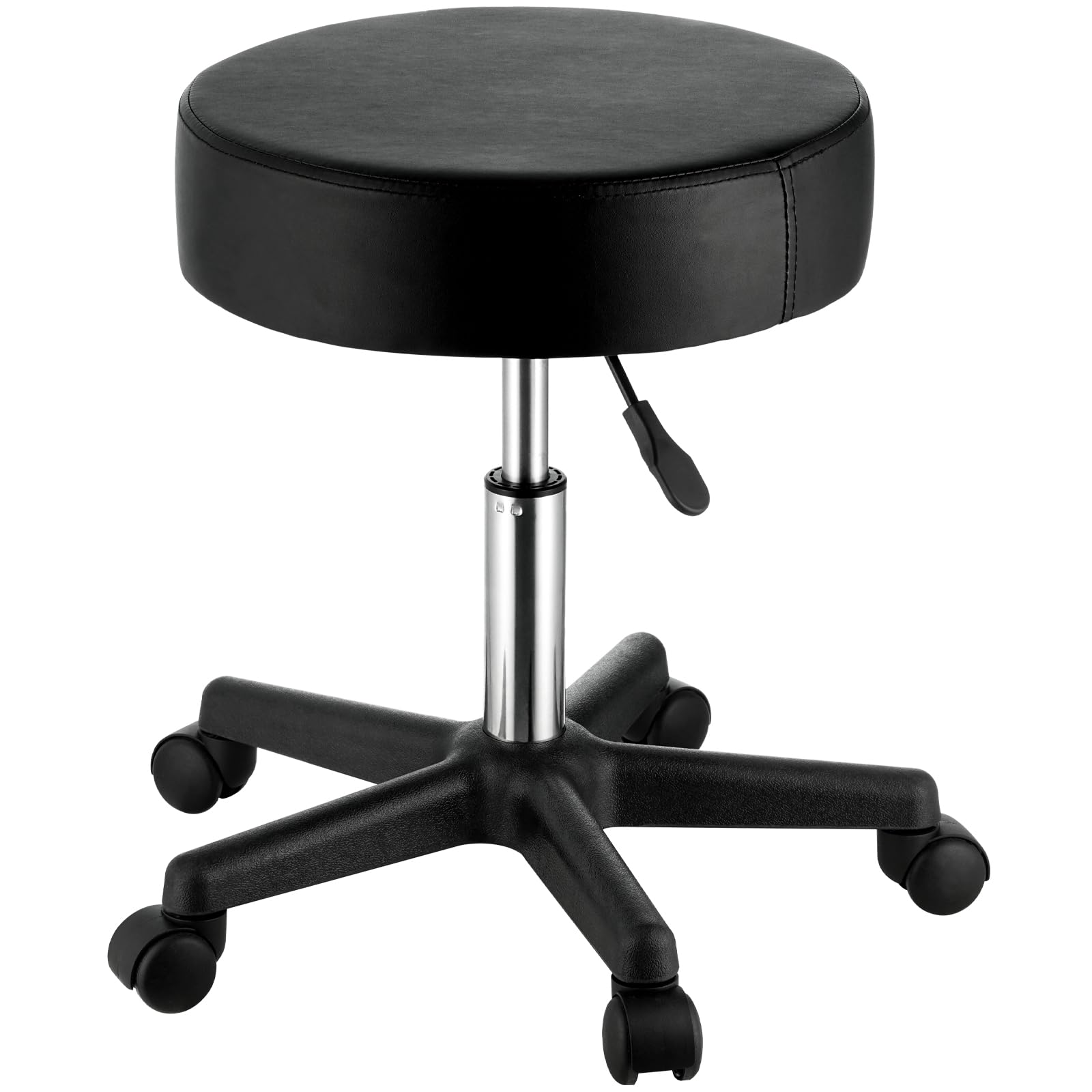 VEVOR Rolling Stool with Wheels, 400 LBS Weight Capacity Adjustable Height Stool with Ultra-Thick Seat Cushion, Swivel Stools Chair for Salon, Bar, Home, Office, Tatoo, Medical, Massage, Black