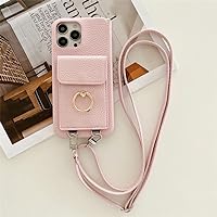 Crossbody Neck Strap Wallet Card Phone Case for iPhone 14 13 12 11 Pro Max Mini X XS XR 7 8 Plus Leather Cover,Pink,for iPhone XR