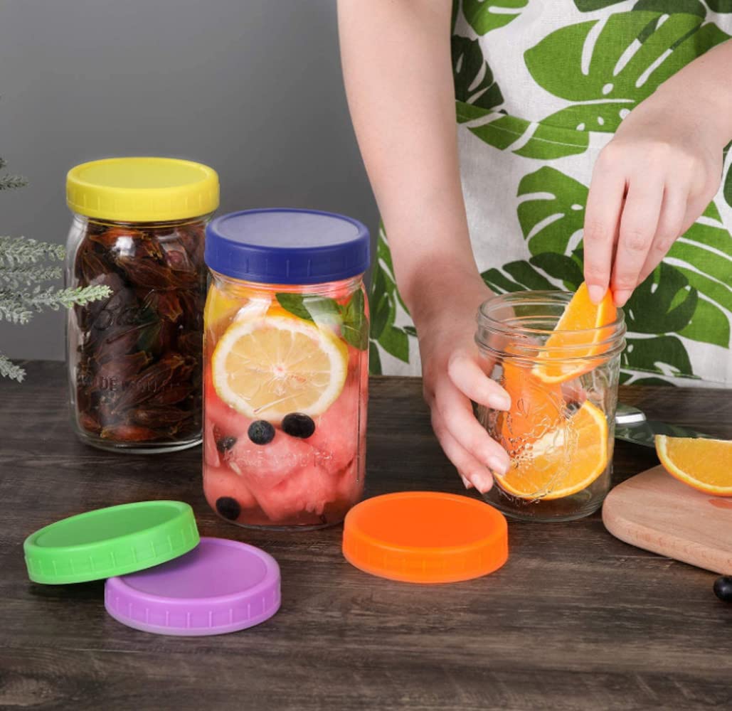 20Pack Plastic Mason Jar Lids with Sealing Rings -10 Regular Mouth and 10 Wide Mouth Jar Lids，Storage Caps for Ball, Kerr & More-Canning Jars -Leak-Proof&100%Sealing