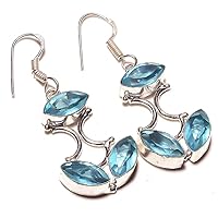 Best Gift For Girls! Blue Topaz Quartz HANDMADE Jewelry Sterling Silver Plated Earring 2