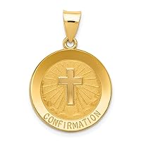14k Yellow Gold Confirmation Medal Hollow RoundCustomize Personalize Engravable Charm Pendant Jewelry Gifts For Women or Men (Length 1.05