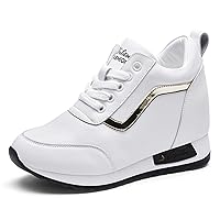 Women Trainers Patchwork Lace-Up Low-Top Chunky Shoes Anti-Skid Platform Hidden Wedges Breathable Daily Casual Shoes Black Fashion