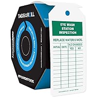 100 Tags by-The-Roll, Eyewash Station Inspection Tags with Record, US Made OSHA Compliant Eye Wash Tags, Waterproof PF-Cardstock, Resists Tears, 6.25