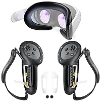 Upgraded Controller Grips & Silicone Face Pad Cover Compatible with Meta/Oculus Quest 3 Accessories with Battery Opening Cover, Adjustable Knuckle Straps and Rocker Hat Included for VR Meta Quest 3