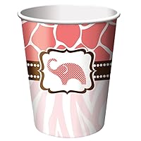Creative Converting Baby Shower Wild Safari Pink 8 Count Paper Cups, 9-Ounce