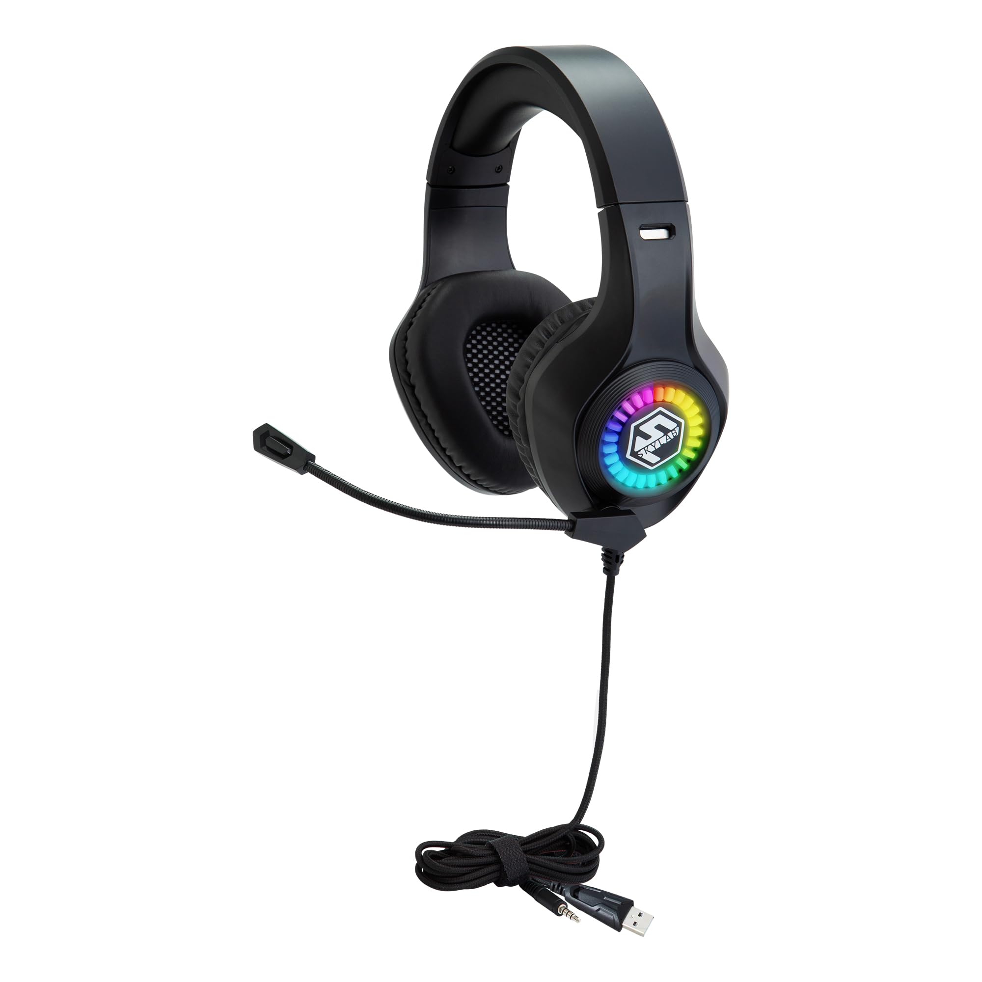 Egghead Skylab LED Stereo Gaming Multimedia Headset, Over Ear Headphones with Volume Control and Noise Cancelling Flexible Mic, Black
