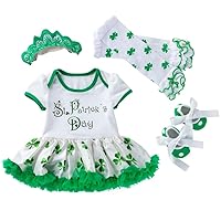 Infant Baby Girls St. Patrick’s Day Outfit 4Pcs Green Shamrock Romper Bodysuit 0-24 Months