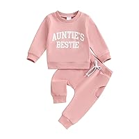 Toddler Baby Girl Clothes Aunties Bestie Letter Sweatshirts Solid Color Outfit Pants Fall Winter Set