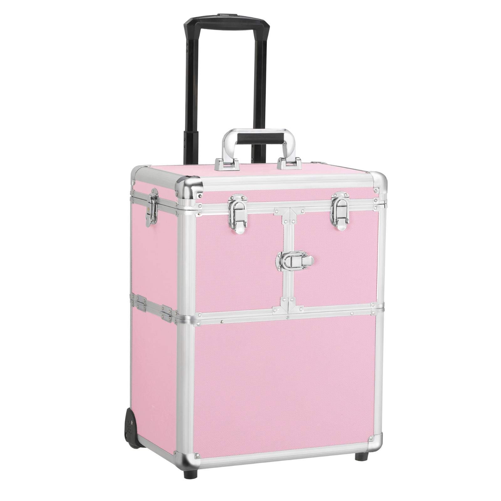 Yaheetech Professional Rolling Makeup Case Artist Travel Portable Travel Makeup Trolley Cosmetic Case Beauty Train Case Cosmetic Organizer