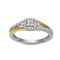 Mother's Day Gift For Her 1/4cttw White Diamond Cluster Two-Tone Split Shank Ring Crafted in Rhodium & Yellow Gold Plated Sterling Silver