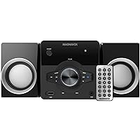Magnavox MM442 3-Piece Top Loading CD Shelf System with Digital PLL FM Stereo Radio, Bluetooth Wireless Technology, and Remote Control in Black | Blue Lights | LED Display | AUX Port Compatible |