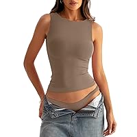 Women Boat Neck Seamless Tank Tops Built in Bra Sleeveless Casual Fitted Shirts