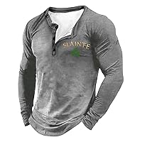 Men's 2024 St. Patricks Day Shirts Casual Long Sleeve Shamrock Irish Holiday Costumes Spring Crewneck Button Pullover Tops