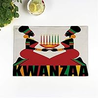 Set of 8 Placemats Green Africa Kwanzaa Celebration Red African Black Candle Culture Non-Slip Doily Place Mat for Dining Kitchen Table