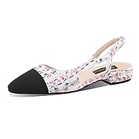 Adrizzlein Womens Slingback Flat Pumps Closed Round Toe Two Toned Casual Flat Office Shoes
