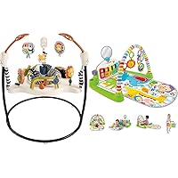 Fisher-Price Baby Bouncer Palm Paradise Jumperoo Activity Center with Music Lights Sounds and Developmental Toys & Playmat Deluxe Kick & Play Piano Gym with Musical -Toy Lights