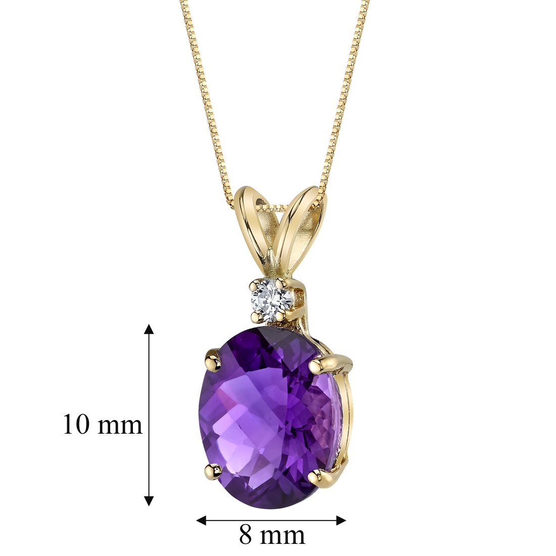 Peora Amethyst with Genuine Diamond Pendant in 14K Yellow Gold, Elegant Solitaire, Oval Shape, 10x8mm, 2 Carats total