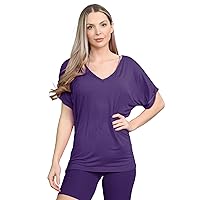 Hamishkane® Turn Up Short Sleeve Baggy Fit Oversized t Shirts for Womens, V Neck Tops for Women UK, Batwing Turn Up Sleeve Ladies Tops Size 8-26 UK