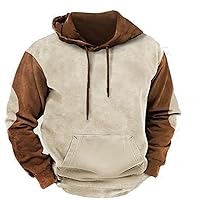 Mens Western Aztec Hooded Sweatshirts Casual Ethnic Vintage Graphic Casual Long Sleeve Sweatshirts with Drawstring