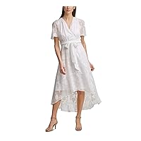 Jessica Howard Women's Butterfly Sleeve Bodice Maxi Dress with High Low Flounce Skirt and Tie Sash