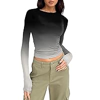 Women's Long Sleeve Basic Shirts Crop Tops Going Out Fall Fashion Undershirt Slim Fit Y2K Party Tops Streetwear