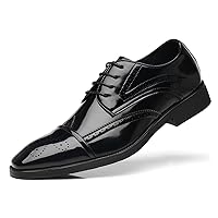 Men's Wingtip Oxfords Cap Toe Patent Leather Tuxedo Dress Shoes Classic Lace-up Breathable Formal Casual Shoes