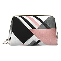 Abstract Triangle Striped Print Leather Clutch Zipper Cosmetic Bag, Travel Cosmetic Organizer, Leather Storage Cosmetic Bag