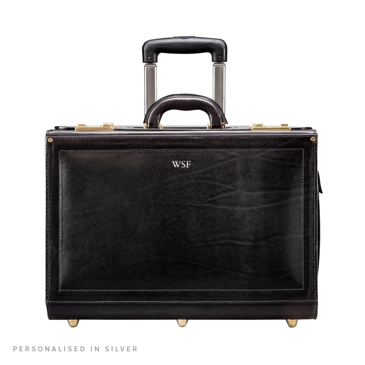 Maxwell Scott - Personalized Mens Luxury Leather Rolling Wheeled Pilot Briefcase/Catalog Case and Combination Lock - The VareseW - Black