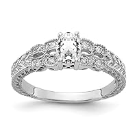 Solid 14k White Gold 6x4mm Oval Cubic Zirconia CZ VS Diamond Anniversary Ring Band