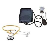 Dealmed Blood Pressure Monitor and Stethoscope Bundle | Includes (1) Arm Blood Pressure Monitor with Adult Cuff (Black) and (1) Dual-Head Stethoscope (Yellow)
