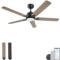 52“ Smart Ceiling Fan With Light, Low Profile With 10 Speeds, Silent DC Motor, Farmhouse Ceiling Fan Compatible with Alexa, Siri, Google & Smart App, Black & Walnut,Indoor & Outdoor