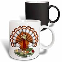 3dRose Cute Large Orange Thanksgiving Turkey On Vegetables Magic Transforming Mug, 1 Count (Pack of 1), Black/White