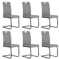 Dining Chairs Set of 6, Upholstered Dining Chairs with C-Shaped Tube Metal Legs and Faux Leather Padded Seat for Dining Room,Kitchen, Living Room,Grey