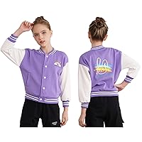 Kids Girls Baseball Jackets Solid Color School Varsity Uniform Casual Sweatshirt Fleece Coat Outerwear