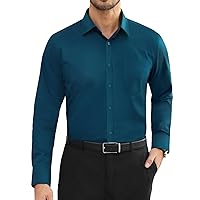 Alimens & Gentle Mens Dress Shirts Regular Fit Button Down Shirts Long Sleeve Business Formal Shirts Peacock Blue, Medium
