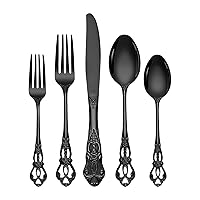 Stapava 40 Pcs Black Silverware Set, Gorgeous Retro Royal Silverware Set for 8, Stainless Steel Mirror Flatware Cutlery Set, Include Forks Spoons and Knives set, Dishwasher Safe Utensils