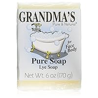 Grandma's Pure Lye Soap Bar - 6.0 oz Unscented Face & Body Wash Cleans with No Detergens, Dyes & Fragrances - 60018 (4 Pack)